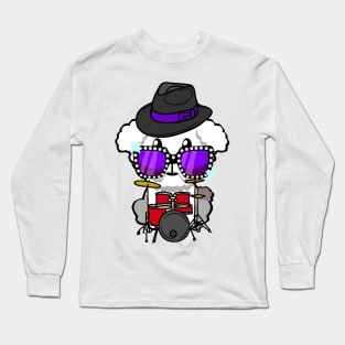 Funny furry dog is playing the drums Long Sleeve T-Shirt